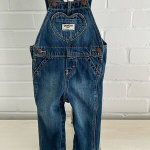 Girls Size 6-9 Months OshKosh B'gosh Denim Overalls With Heart Applique Pocket